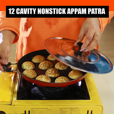 12 Cavity Nonstick Appam Patra + Steel Medu Vada Maker + Appa Chetty + Free Mini Coconut Scraper (1AP1MW2)