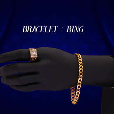 2 Golden Chain + Bracelet + Ring + Free Watch (2GCBRW18)