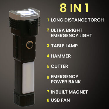 8 in 1 Magnetic Emergency Light with Torch   Powerbank And Fan (LTP)