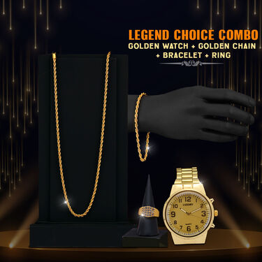 Golden Watch with Golden Chain + Bracelet + Ring (MGWCBR8)