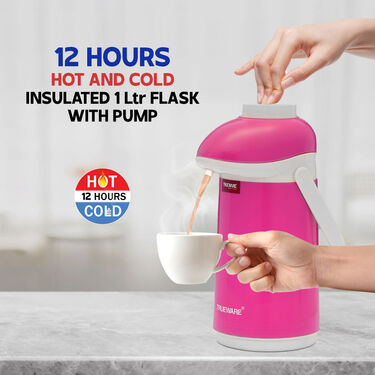 12 Hrs Hot And Cold Insulated 1 Ltr Flask with Pump (1F1PD1)