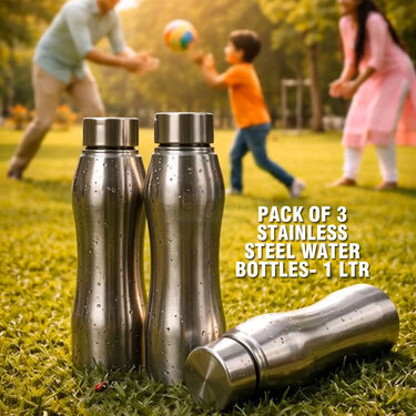Pack of 3 Stainless Steel Water Bottles - 1 Ltr (3B11)