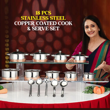 18 Pcs Stainless Steel Copper Coated Cook & Serve Set (18CC1)