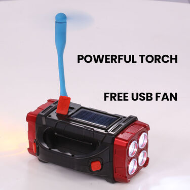 4-in-1 Big Solar Torch with Inbuilt Emergency Powerbank And Free Adjustable USB Fan (PB8)