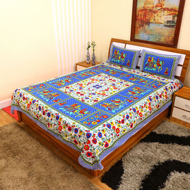 5 Jaipuri Ethenic Soft Cotton Rich Double Bedsheet + 10 Pillow Cover (5BS60)