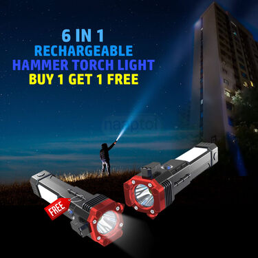 6 in 1 Rechargeable Hammer Torch Light - Buy 1 Get 1 Free (D20)