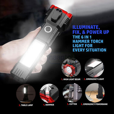 6 in 1 Rechargeable Hammer Torch Light - Buy 1 Get 1 Free (D20)