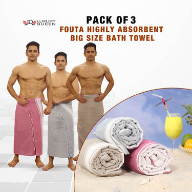 Pack of 3 Fouta Highly Absorbent Big Size Bath Towel (BT3)