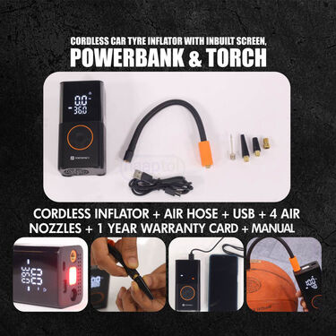 Cordless Car Tire Inflater With Inbuiilt Screen And PowerBank