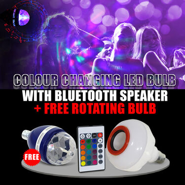 Colour Changing LED Bulb with Bluetooth Speaker + Free Rotating Bulb