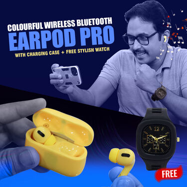 Colourful Wireless Bluetooth Earpod PRO with Charging Case + Free Stylish Watch