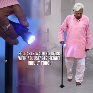 Foldable Walking Stick With Adjustable Height + Inbuilt Torch (FCL01)