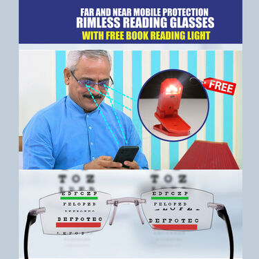 Far and Near Mobile Protection Rimless Reading Glasses with Free Book Reading Light (BRGL32)