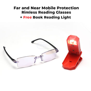 Far and Near Mobile Protection Rimless Reading Glasses with Free Book Reading Light (BRGL32)