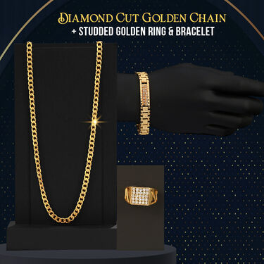 Golden Chain + Bracelet + Diamond Ring (MGJ29)