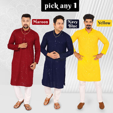 Mens Kurta with Golden Rope Chain And Bracelet Pick Any 1 (K1L3)