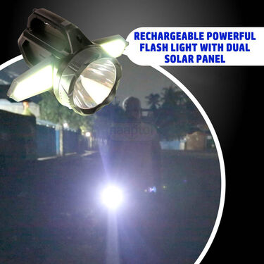 Rechargeable Powerful Flashlight With Dual Solar Panel (L38)