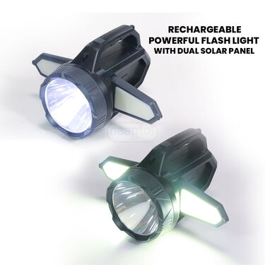 Rechargeable Powerful Flashlight With Dual Solar Panel (L38)