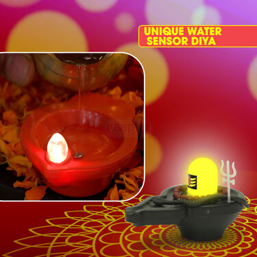 Rechargeable Shivling with Mantra & Light + Free 2 Water Sensor Diya (L46)