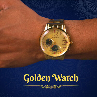 Mens Golden Watch + 2 Chain +  Bracelet + Ring (MGW2CBR12)