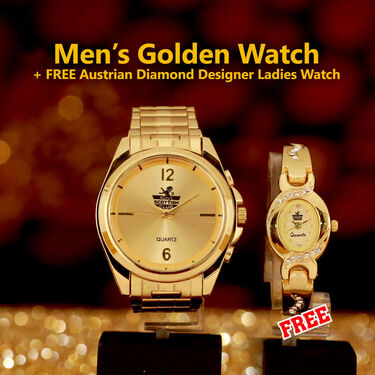 Men's Golden Watch with Free Designer Ladies Watch