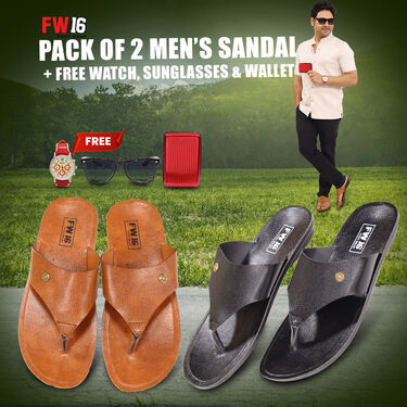 Pack of 2 Men's Sandals + Free Watch, Sunglasses & Wallet (SW81)