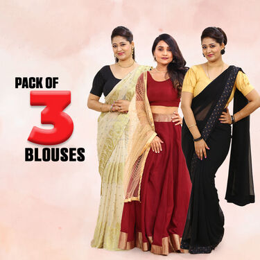 Pack of 3 Stretchable Puff Sleeves Blouse (3LB4)