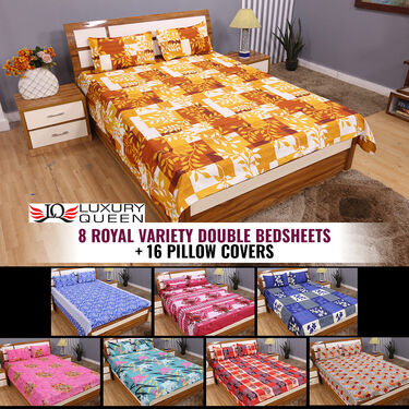 Pack of 8 Petal & Pattern Double Bedsheets Set (8BS46)
