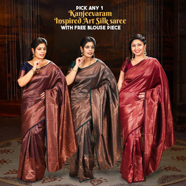 Pick Any 1 Kanjeevaram Inspired Art Silk Saree with Free Blouse Piece (KSS33)