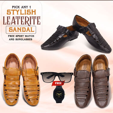 Pick Any 1 Stylish Leatherite Sandals + Free Watch And Sunglasses (SW76)