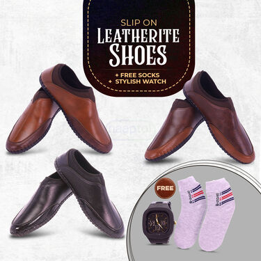 Leatherite Shoes + FREE Socks + FREE Stylish Watch (SSC34)