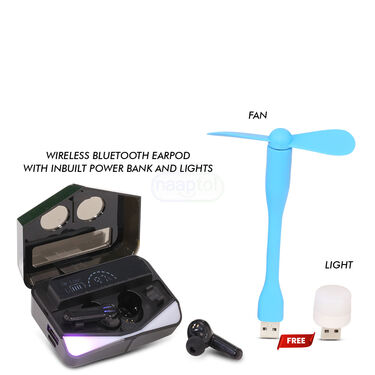 Wireless Bluetooth Earpods with Colourful led With Free USB Fan & USB Light (TWS38)