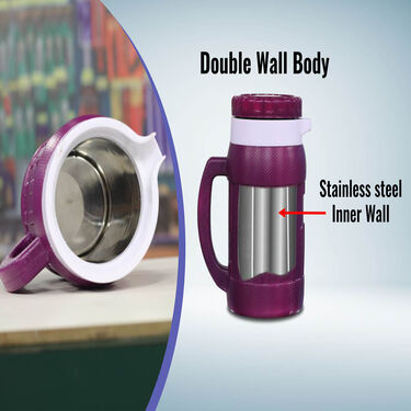 Steel Insulated Hot Flask + 4 Double Wall Cup