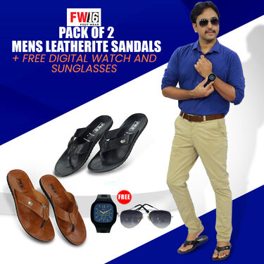 Pack of 2 Men's Leatherite Sandals   Free Sports Watch And Sunglasses (SW55)